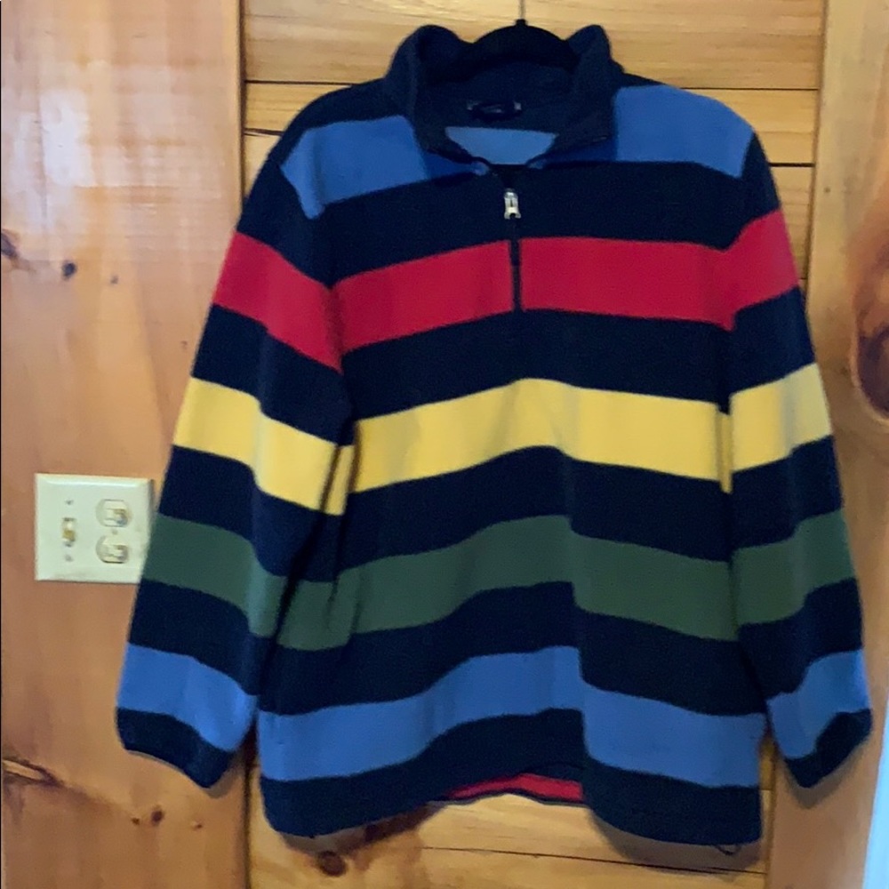 Women’s Lands End Striped Fleece 1/4 zip Lg